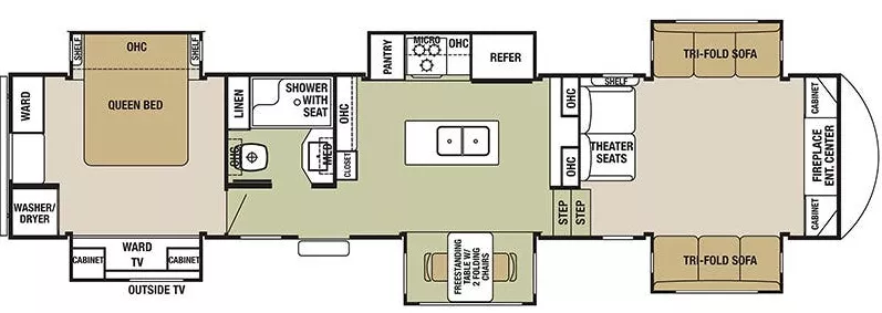 41' 2018 Forest River Cedar Creek Silverback 37FLK w/6 Slides Floorplan