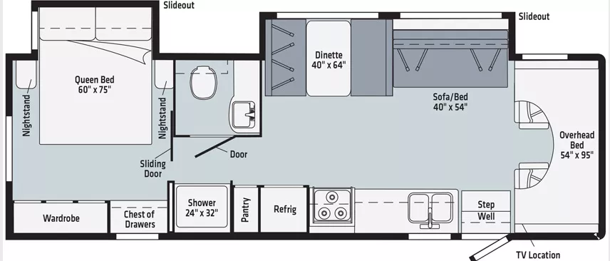 31' 2018 Winnebago Outlook 31N w/2 Slides Floorplan