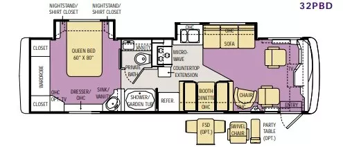 32' 2003 Monaco Knight 32PBD 300hp Cummins w/2 Slides Floorplan