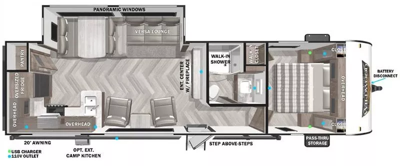 33' 2023 Forest River Wildwood Platinum 27RKX w/Slide Floorplan