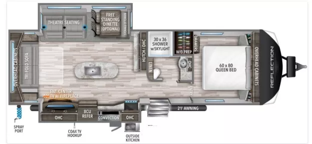 34' 2018 Grand Design Reflection 297RSTS w/2 Slides Floorplan