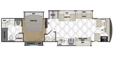 41' 2013 Forest River Pathfinder 404RB 400hp Cummins w/4 Slides Floorplan