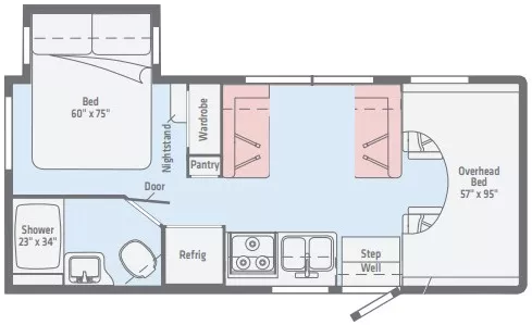 24' 2019 Winnebago Spirit 22M w/Slide Floorplan