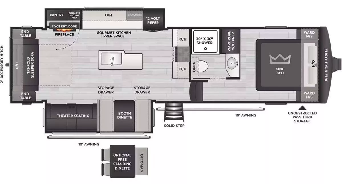 33' 2026 Keystone Cougar Half-Ton 28RLI w/2 Slides Floorplan