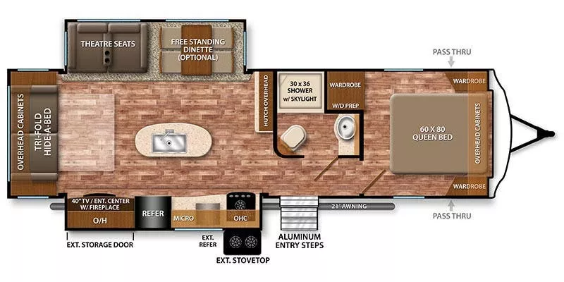 34' 2017 Grand Design Reflection 297RSTS w/2 Slides Floorplan