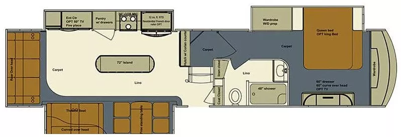 40' 2016 Evergreen RV Bay Hill 369RE w/3 Slides Floorplan