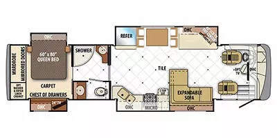 39' 2013 Forest River Berkshire 390FL 340hp Cummins w/4 Slides Floorplan