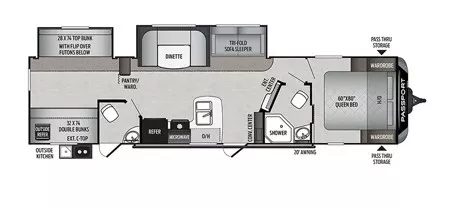 38' 2020 Keystone Passport 3351BH w/2 Slides - Bunk House Floorplan