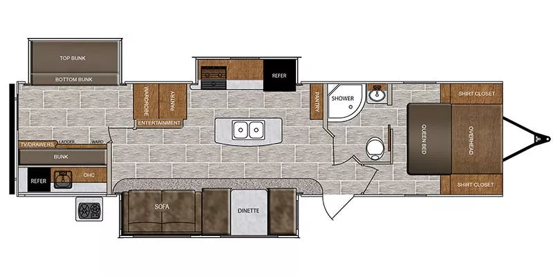 37' 2018 Forest River Wildcat 343BIK w/3 Slides - Bunk House Floorplan