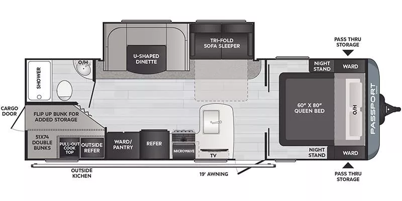 30' 2022 Keystone Passport 268BH w/Slide Floorplan
