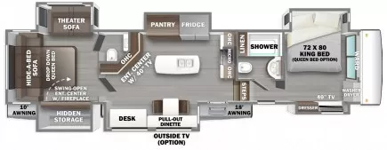 44' 2025 Forest River Riverstone Legacy 442MC w/6 Slides Floorplan