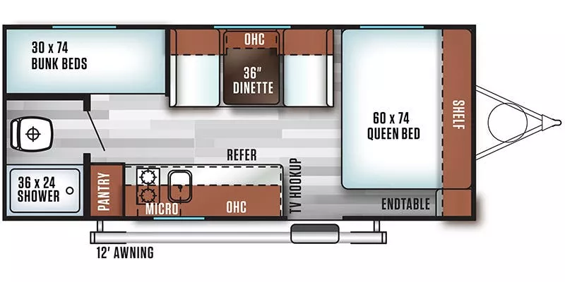 22' 2018 Forest River Wildwood X-Lite Fsx 197BH - Bunk House Floorplan