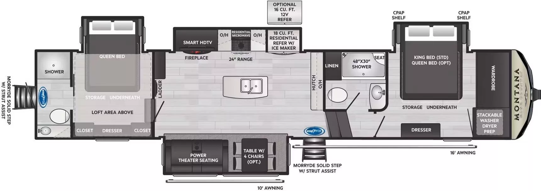 42' 2024 Keystone Montana High Country 381 TB w/4 Slides Floorplan