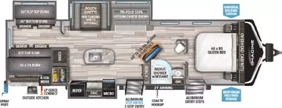 36' 2023 Grand Design Imagine 3250BH w/3 Slides - Bunk House Floorplan