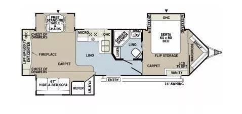 35' 2013 Forest River Windjammer 3065WA w/3 Slides Floorplan