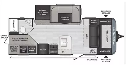 27' 2022 Keystone Passport 221BH w/Slide - Bunk House Floorplan