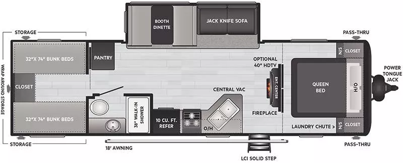 33' 2021 Keystone Hideout 290QB w/Slide - Bunk House Floorplan