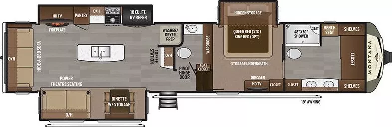 41' 2019 Keystone Montana 3930FB w/3 Slides Floorplan