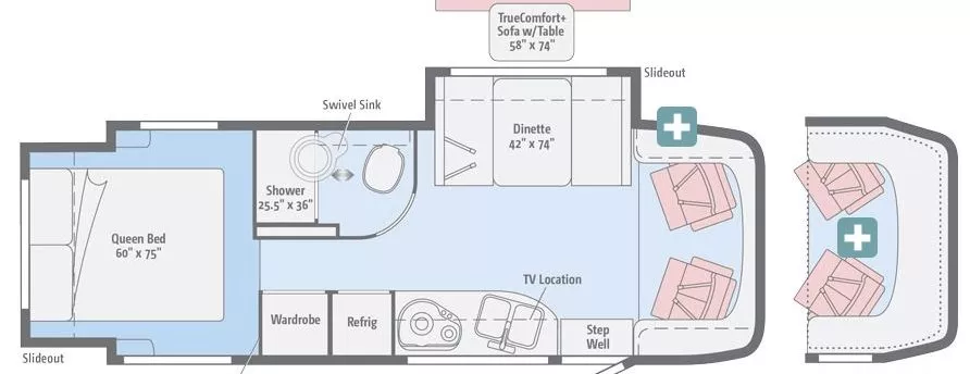 25' 2018 Winnebago Navion 24G w/2 Slides Floorplan