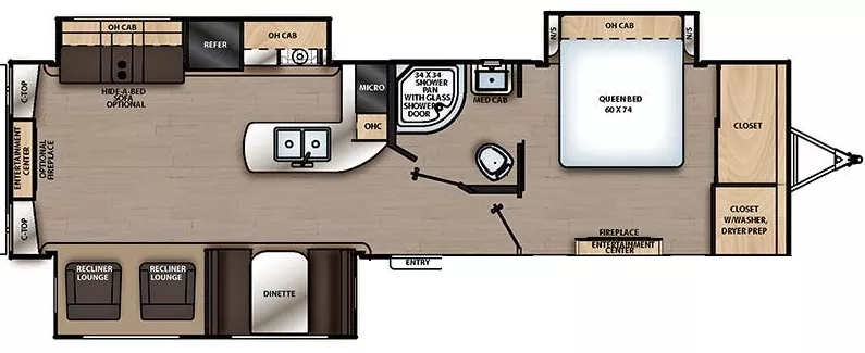 35' 2021 Forest River Coachmen Aurora 33RLTS w/3 Slides Floorplan