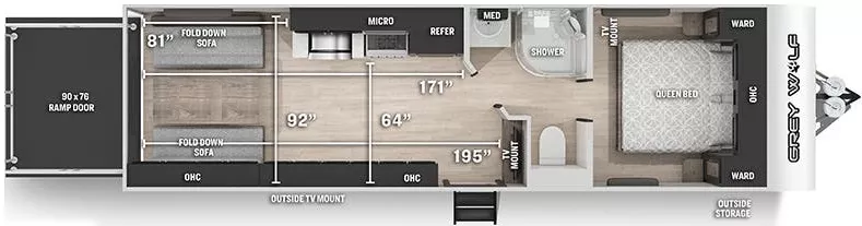 33' 2022 Forest River Grey Wolf Series 26RR - Toy Hauler Floorplan