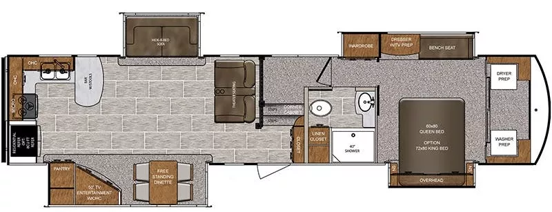 40' 2019 Forest River Wildcat 37WB w/4 Slides Floorplan
