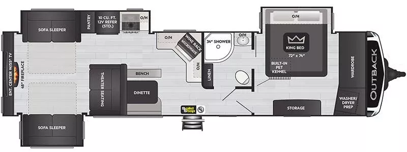 38' 2021 Keystone Outback 341RD w/3 Slides Floorplan