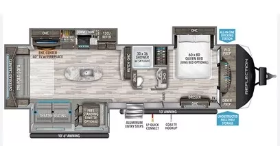 38' 2022 Grand Design Reflection 315RLTS w/3 Slides Floorplan