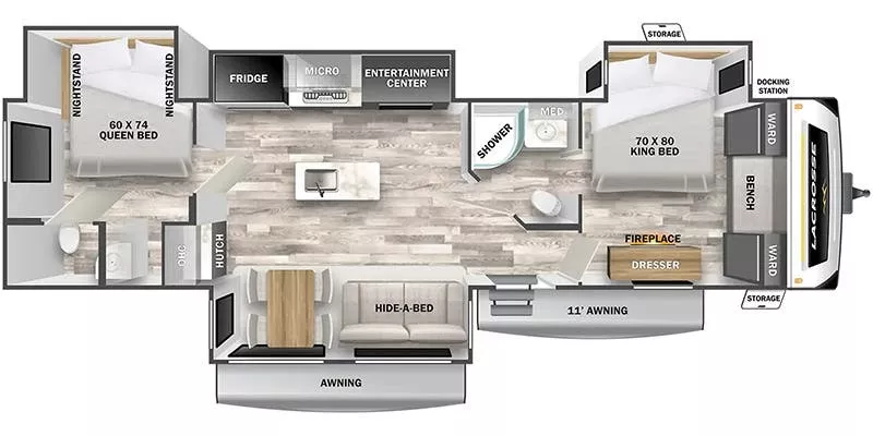 39' 2024 Forest River Primetime Lacrosse Ls LUXURY LT 3500 w/4 Slides Floorplan