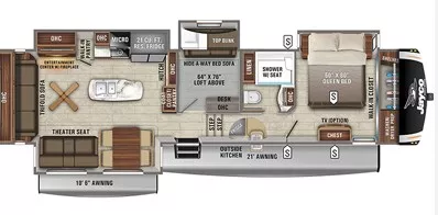 43' 2021 Jayco Eagle 355MBQS w/4 Slides Floorplan