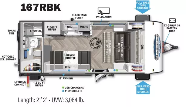 22' 2021 Forest River Salem Fsx Platinum 167RBK Floorplan