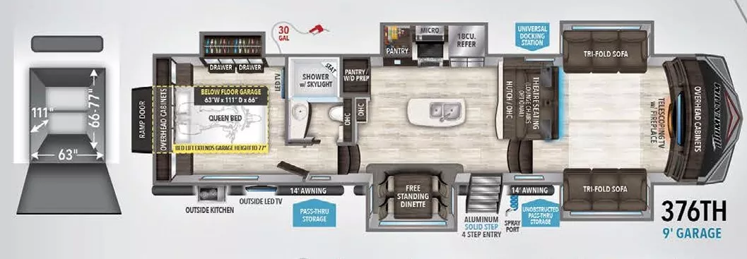 41' 2019 Grand Design Momentum 376TH w/5 Slides & Generator  - Toy Hauler Floorplan