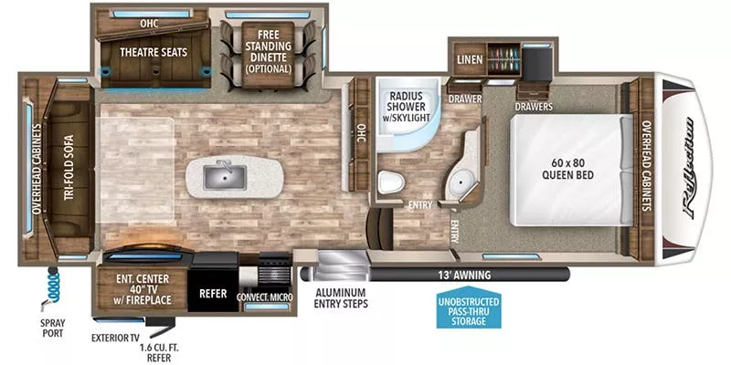 30' 2019 Grand Design Reflection 29RS w/3 Slides Floorplan