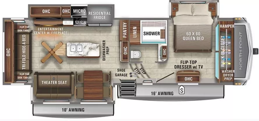 36' 2021 Jayco Northpoint 310 RLTS w/3 Slides Floorplan