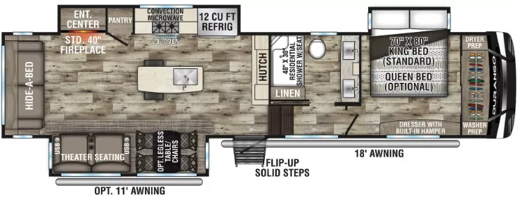 37' 2022 K-Z Durango 333RLT w/3 Slides Floorplan