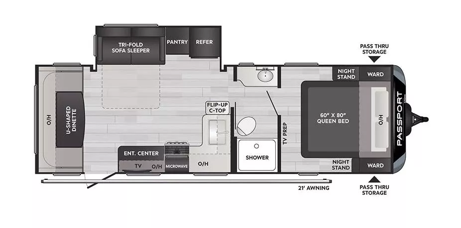 30' 2022 Keystone Passport 252RD w/Slide Floorplan