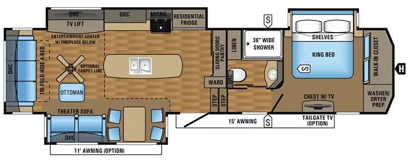 40' 2017 Jayco Pinnacle 36KPTS w/3 Slides Floorplan