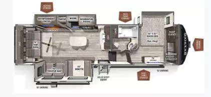 36' 2022 Forest River Rockwood 2893BS w/3 Slides Floorplan