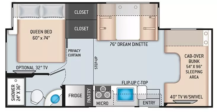 24' 2020 Thor Chateau 24F w/Slide Floorplan