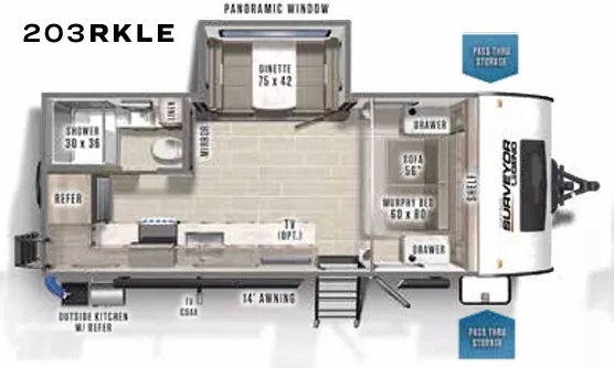 25' 2021 Forest River Surveyor Legend 203RKLE w/Slide Floorplan
