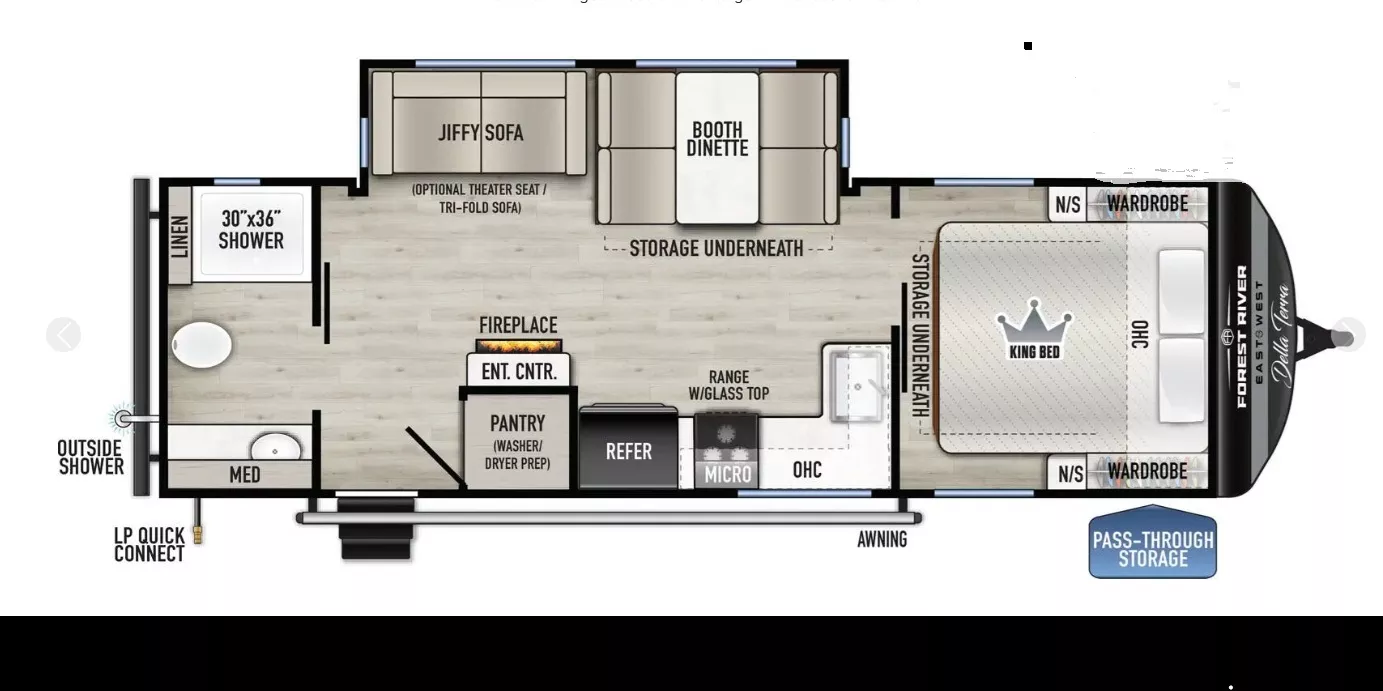 30' 2025 Forest River East To West Della Terra 261RB w/Slide Floorplan