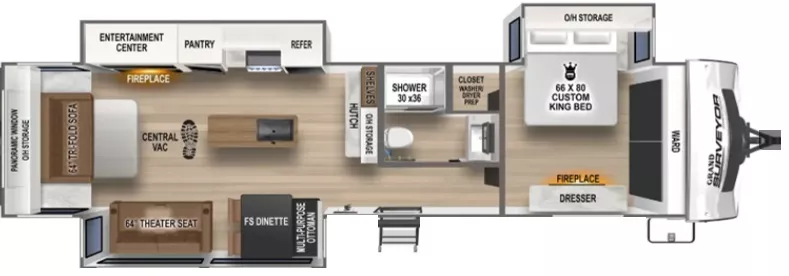 37' 2025 Forest River Surveyor 305RLBS w/3 Slides Floorplan
