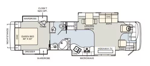 40' 2005 Monaco Diplomat 40PRQ 400hp N/A w/4 Slides Floorplan