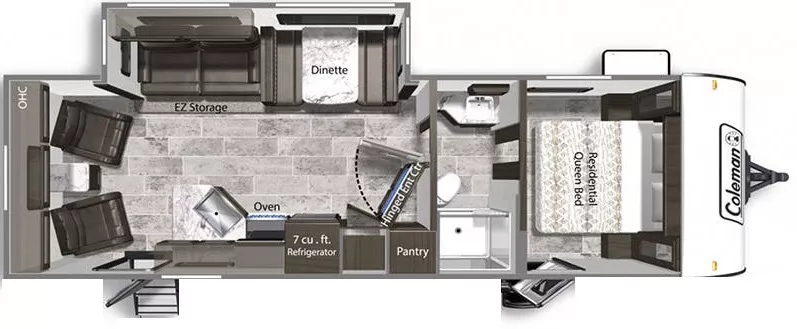 32' 2022 Dutchmen Coleman Light 2715RL w/Slide Floorplan