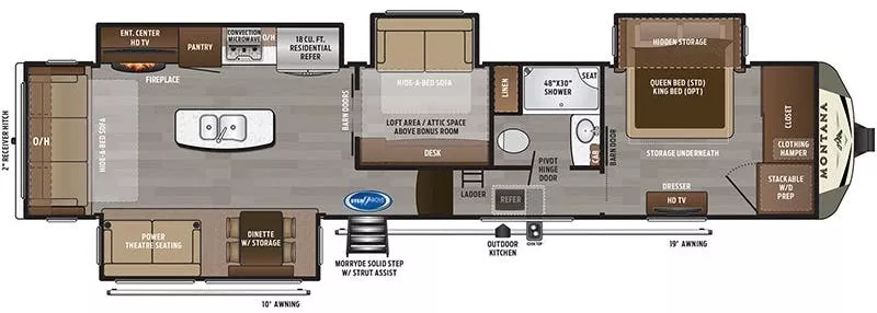40' 2019 Keystone Montana 20th Anniversary 3855BR w/4 Slides Floorplan