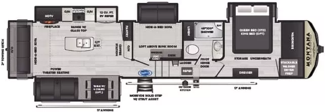40' 2021 Keystone Montana High Country 385BR w/4 Slides - Bunk House Floorplan