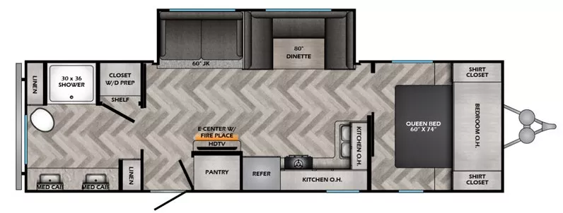 32' 2024 Crossroads Zinger 280RB w/Slide Floorplan