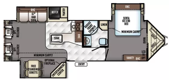 35' 2016 Rockwood Windjammer 3029W w/3 Slides Floorplan