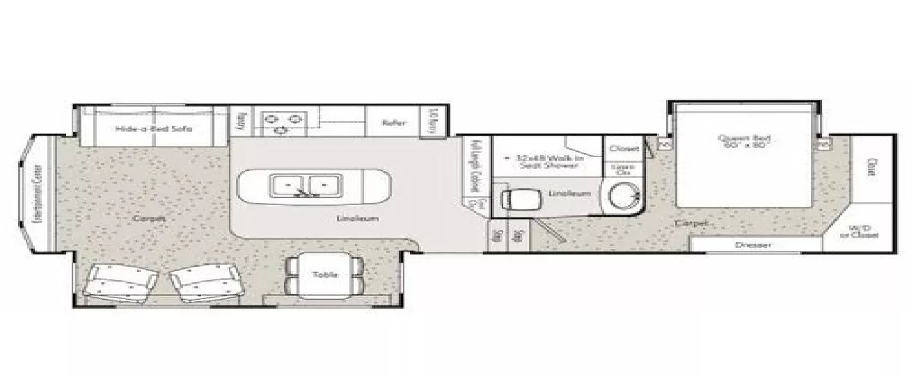 36' 2014 Peterson Industries Winslow 34IKE w/3 Slides Floorplan