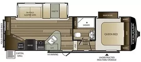 25' 2019 Keystone Cougar 25RES w/2 Slides Floorplan